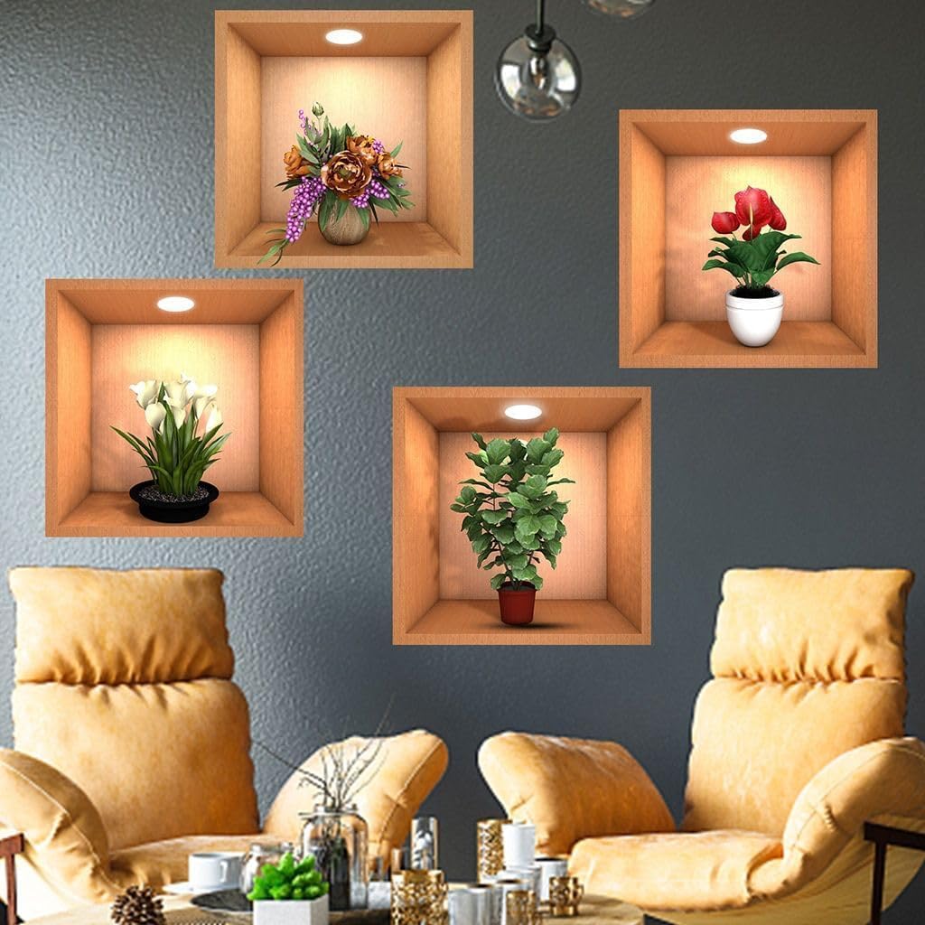 3D FLOWER POT STICKER (4 PC SET)