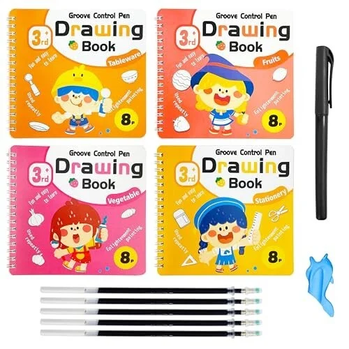 4 PC DRAWING BOOK SET WITH REFILLS